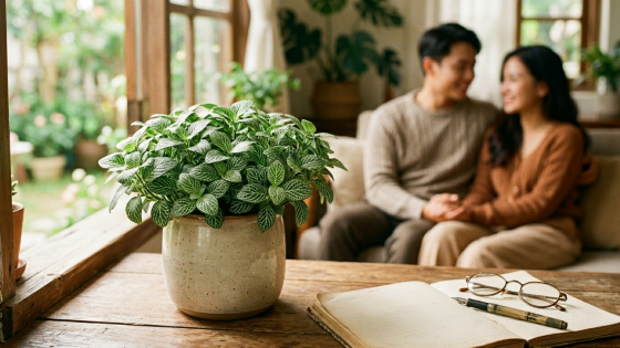 Hình ảnh tượng trưng cho sự kết nối và hạnh phúc lứa đôi với không gian ấm cúng, tinh tế