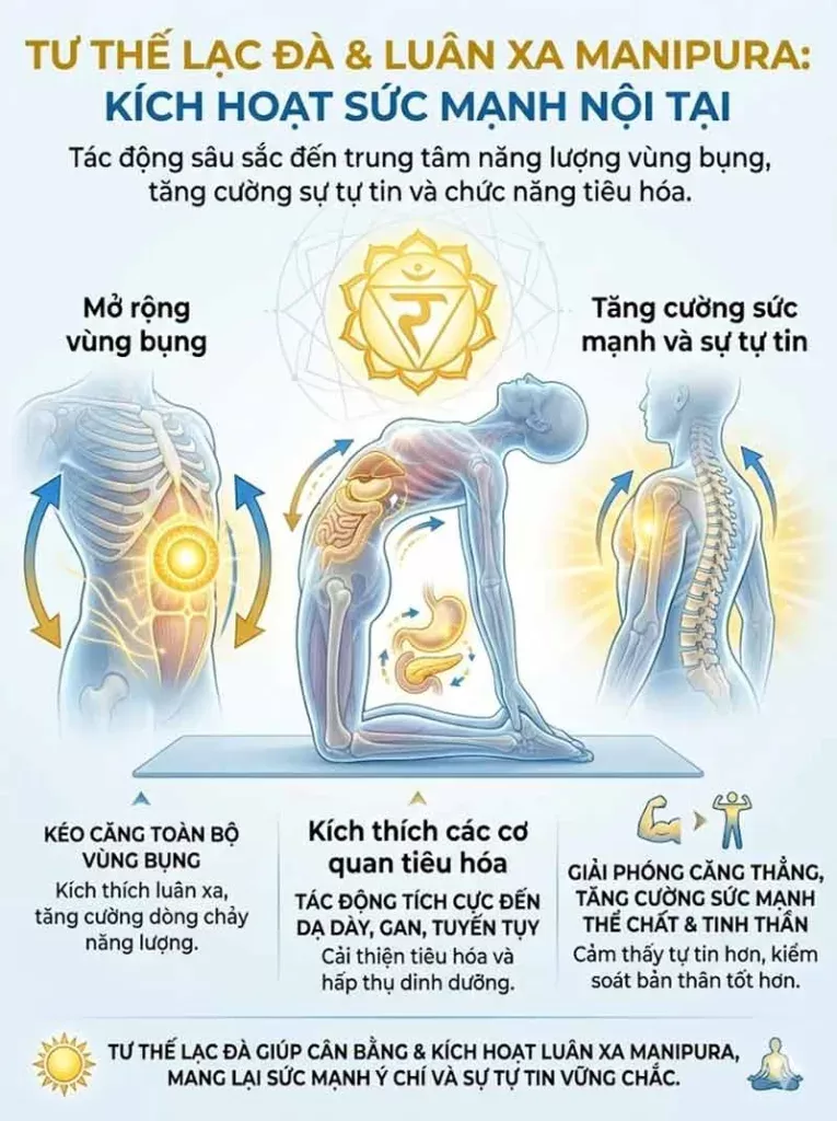 Hình minh họa cơ thể phụ nữ với các luân xa tỏa sáng, tập trung vào vùng chậu và bụng, thể hiện sự cân bằng năng lượng và cải thiện tuần hoàn