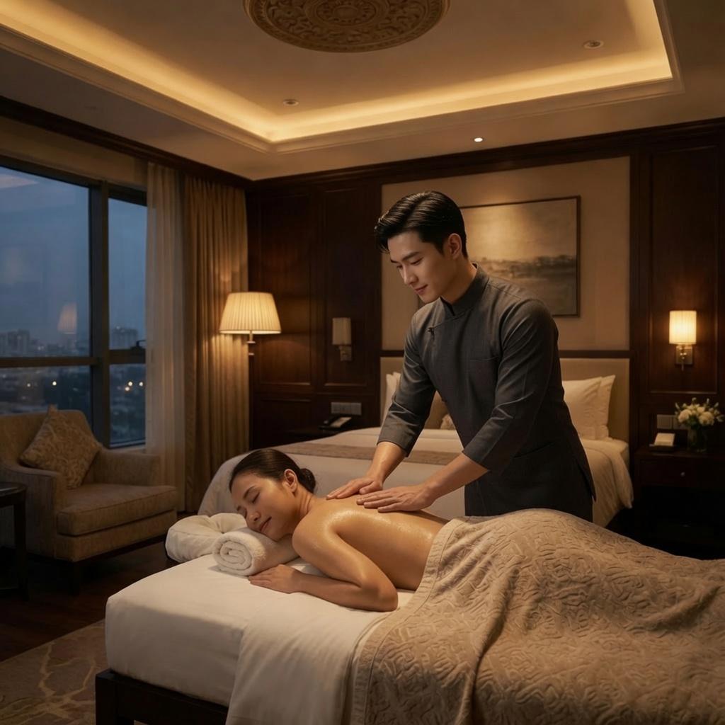 Không gian phòng massage yoni tantric chuyên nghiệp với nến thơm và tinh dầu thiên nhiên tại Hà Nội