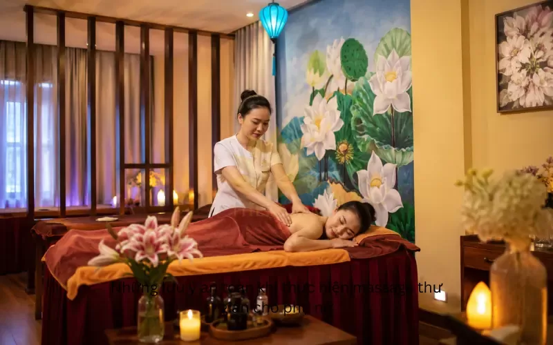 Phụ nữ nằm thư giãn trên giường massage với tinh dầu, kết hợp hướng dẫn bài tập sàn chậu