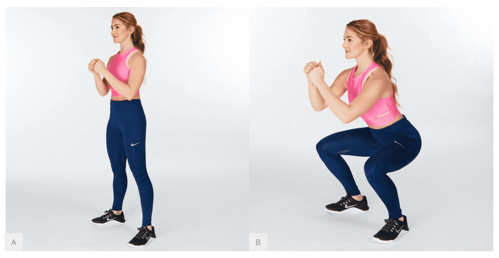 Phụ nữ tập squat đúng tư thế để tăng cường cơ sàn chậu và cơ mông
