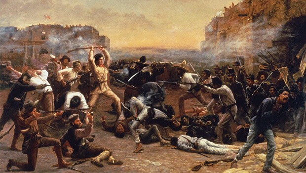 Bản vẽ minh họa trận Alamo năm 1836 với quân đội Mexico và Texas